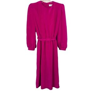 Vintage 80s Lady Carol Petites of New York Magenta Pink Midi Dress